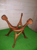 Arta africana SCULPTURA intr-o singura bucata de LEMN exotic - trepied mobil , suport
