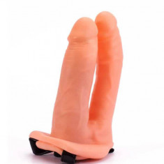 Unisex Hollow Double Penetration - Strap On cu Dildo Dublu, 17.8x4 cm