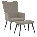 vidaXL Scaun de relaxare cu taburet, gri deschis, catifea