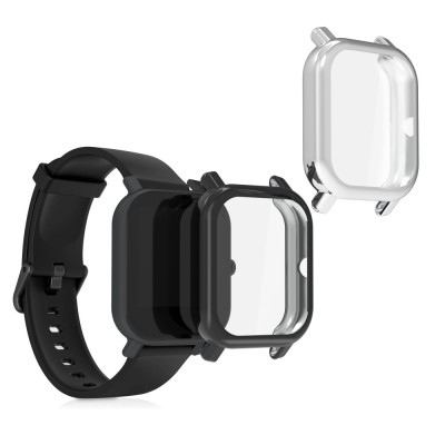 Set 2 Huse pentru Xiaomi Amazfit Bip / Amazfit Bip Lite, kwmobile, Silicon, Silver / Negru, 54037.03 foto