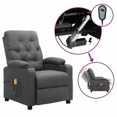 vidaXL Fotoliu de masaj electric rabatabil, gri deschis, textil foto