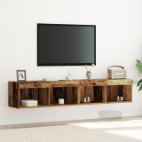 vidaXL Dulap TV de perete cu LED, 2 buc., lemn vechi, 80x30x30 cm