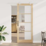 vidaXL Ușă glisantă natural 93 x 232 cm Lemn masiv de pin și sticlă 3332235