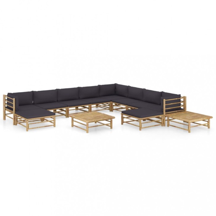 vidaXL Set mobilier de grădină cu perne gri &icirc;nchis, 12 piese, bambus 3058228