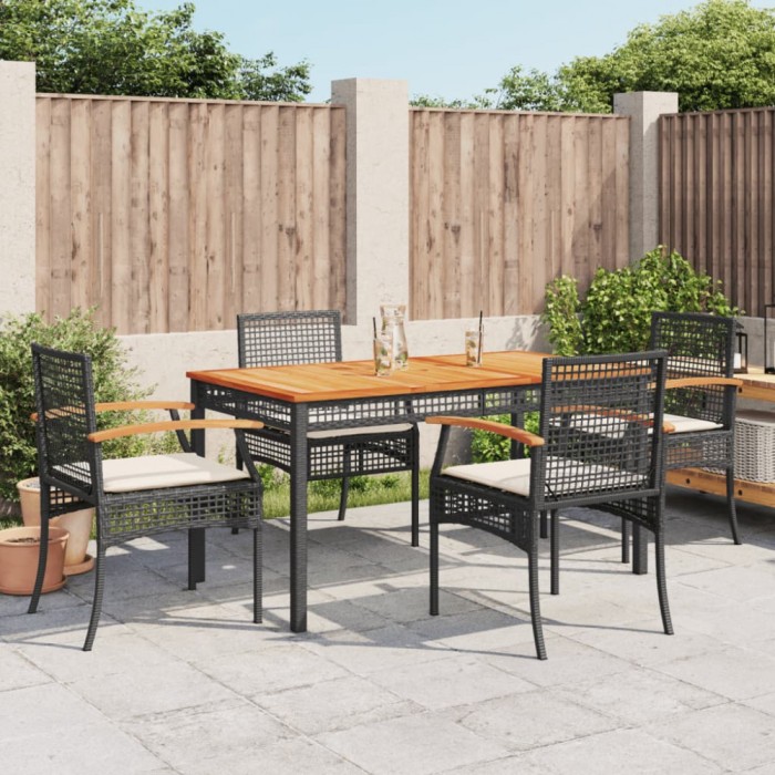 vidaXL Set mobilier de grădină cu perne, 5 piese, negru, poliratan