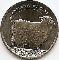 Turcia 1 Lira 2015 - (Angora Goat) 26.15 mm, KM-1363 UNC !!!