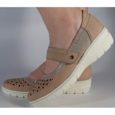 Pantofi platforma bej Reflexan piele naturala (cod 21610-23) foto