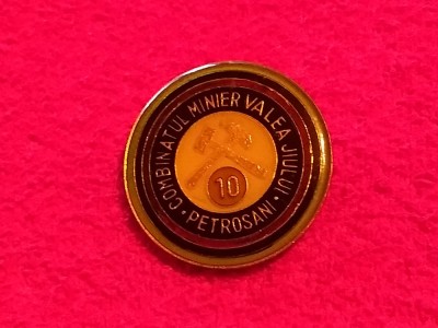 Insigna minerit - Combinatul Minier Valea Jiului - PETROSANI (10 ani) foto