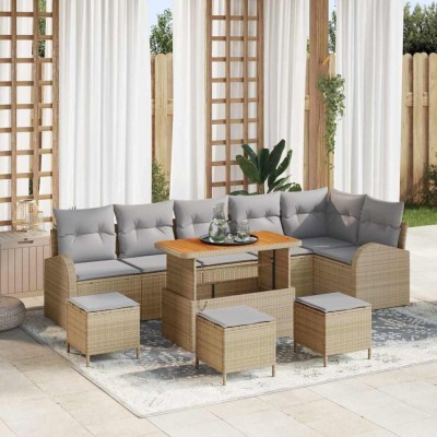 vidaXL Set de canapele pentru grădină cu pernă 10 pcs Bej Rattan poli 3362422 foto