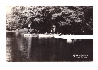 CP Baile Moneasa - Vedere din parc, RPR, circulata 1961, animata, stare buna foto