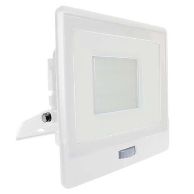 Proiector LED V-tac cu senzor miscare, 50W, 4000 lm, lumina rece, 6400k, IP65, alb foto