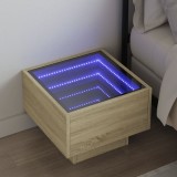 VidaXL Noptieră cu LED infinity, stejar sonoma, 40x40x30 cm