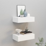 vidaXL Dulap Perete Alb, 40x23.5x10 cm, MDF, 2 Bucati, Raft Suspendat, Sertare, Mobila Living