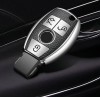 Husa Cheie Auto pentru Mercedes Benz, cu insertii piele, 3 Butoane, Silicon, Silver