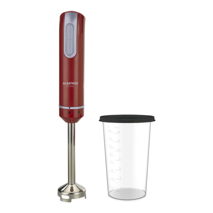 Blender de mana Albatros, 700 W, 500 ml, 2 functii, functie turbo, Rosu