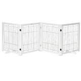 PawHut Poartă de protecție pentru c&acirc;ini cu picioare, 305 x 82 cm, lemn, pliabilă, pentru protecție la scări, uși, holuri, 4 panouri, Alb | Aosom Roman