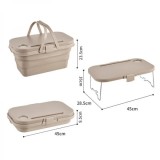 Set Lighean pliabil dreptunghiular, 2 in 1, masuta picnic, FOXMAG24, capacitate 8 L, dimensiuni 45 x 28.5 x 23.5/9.5 cm, bej