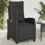 Scaun Gradina Rabatabil vidaXL, Poliratan Negru, Suport Picioare, Perna Inclusa, Rezistent UV, 57x117x83cm