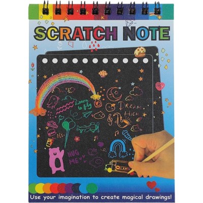 Caiet cu fise razuibile Cyrax, DIY Magic Scratch, 12 File, Curcubeu, Creion din Lemn, Cartonase negre, 14 x 10 cm, albastru foto