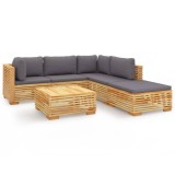 Set mobilier gradina cu perne, 6 piese, lemn masiv de tec