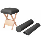 vidaXL Taburet pliabil de masaj, șezut gros de 12 cm &amp; 2 perne, negru
