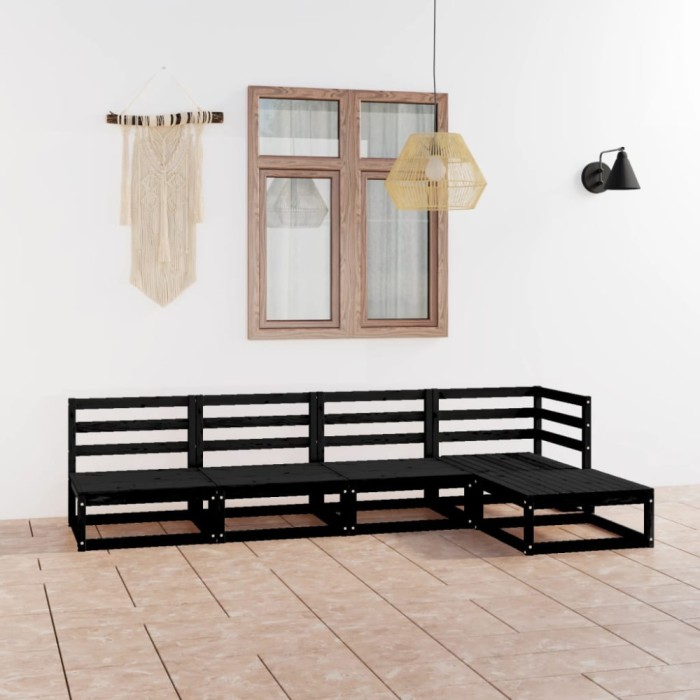 Gossi set mobilier de gradina, 5 piese, negru, lemn masiv de pin