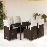 Set bistro de grădină cu perne, 7 piese, maro, poliratan