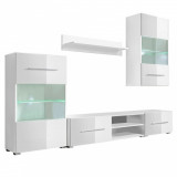 Set mobilier comodă TV de perete, 5 piese, iluminare LED, alb, vidaXL