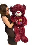 Ursulet de plus visiniu 110 cm cu inima brodata I Love You