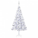 Brad Crăciun artificial cu LED-uri &amp; globuri alb 240 cm L