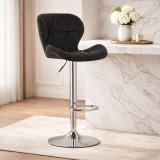 Scaun de bar Artool West, rotativ, catifea neagra, reglabil, argintiu