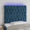 Tăblie de pat cu LED, albastru &icirc;nchis, 90x7x118/128cm, catifea
