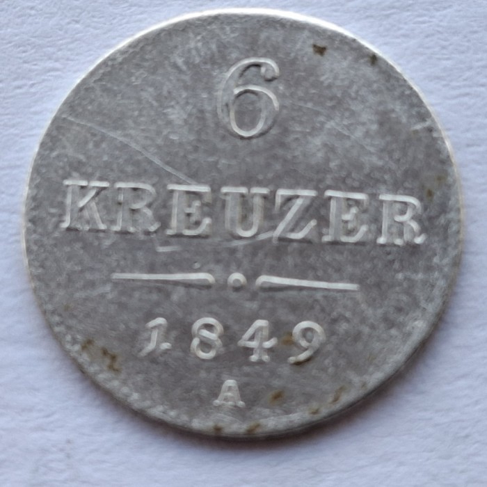 Austria 6 kreuzer 1849 A argint Joseph l
