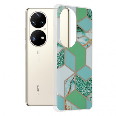 Husa pentru Huawei P50 Pro, Techsuit Marble Series, Green Hex foto