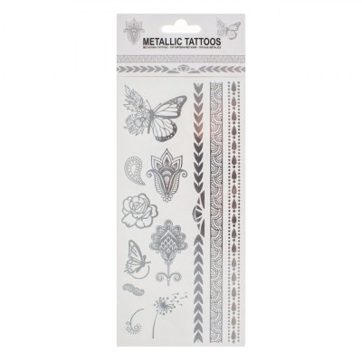 Tatuaje Temporare, Modele Metalice, Set 12 Bucăți, Argintiu foto