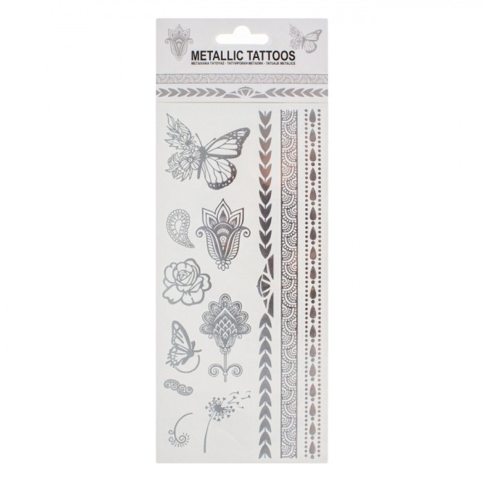 Tatuaje Temporare, Modele Metalice, Set 12 Bucăți, Argintiu