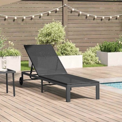 vidaXL Șezlong 1-persoană Negru 60 x 200 x 27cm poliratan 42004129 foto