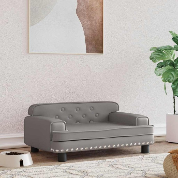 Pat de c&acirc;ini, gri, 70x45x30 cm, piele ecologică