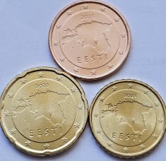 Set 3 monede 5, 10, 20 euro cents 2023 Estonia, unc , km#63-65