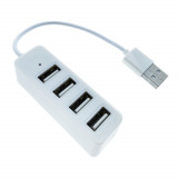 Cumpara ieftin HUB cu 4 porturi USB 2.0 si cablu cu lungime de 10 cm cu conector USB tip A tata, cu indicator Led, alb