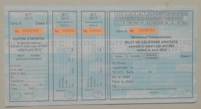 QW13 10 - 2013 - militar - document transport gratuit pentru militari - clasa I
