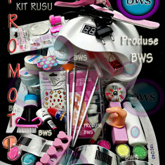 Kit RUS unghii false-Set kit manichiura lampa LED roz,gel uv, tatuaje +CADOU