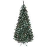 HOMCOM Brad de Crăciun &Icirc;nalt de 210 cm cu 928 de Ramuri, Brad Artificial de Interior cu Conuri și Boabe Roșii Decorative, Bază Metalică, Verde | Aosom