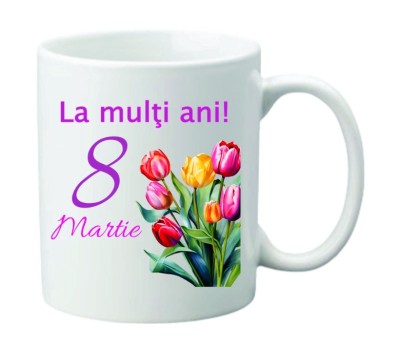 Cana alba personalizata &amp;quot;La multi ani!-8 martie 1&amp;quot;, INOVATIX&amp;reg;. 330ml foto