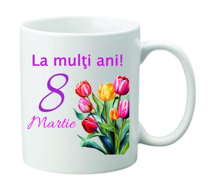 Cana alba personalizata &quot;La multi ani!-8 martie 1&quot;, INOVATIX&reg;. 330ml