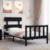Cadru de pat cu tăblie Small Single, negru, lemn masiv