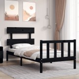 Cumpara ieftin Cadru de pat cu tăblie Small Single, negru, lemn masiv