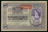 u105 AUSTRIA UNGARIA 10000 KRONEN COROANE 1918 SUPRATIPAR D&Ouml; 1919 NECIRCULATA UNC
