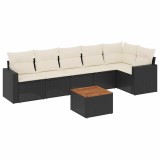 Cumpara ieftin Set canapele de gradina cu perne, 7 piese, negru, poliratan