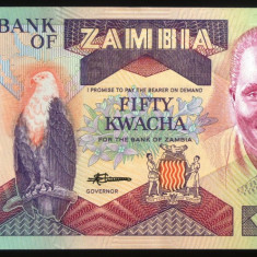 Bancnota exotica 50 KWACHA - ZAMBIA, anul 1986 * Cod 784 = UNC